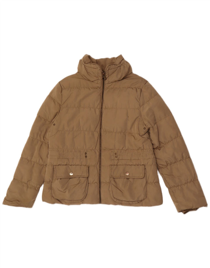 Jaqueta acolchoada feminina Zara UK 18 XL poliéster bege