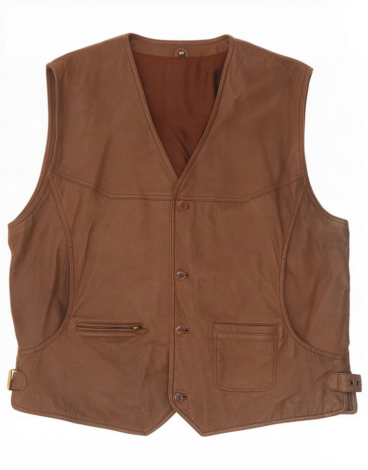 Colete de couro masculino vintage IT 64 5XL marrom