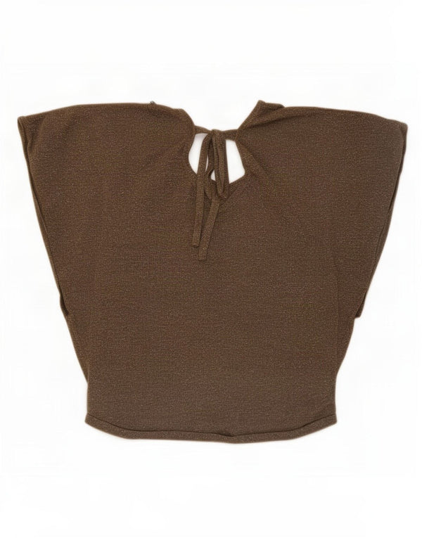 Blusa feminina Oasis UK 10 pequena cáqui manchada de viscose