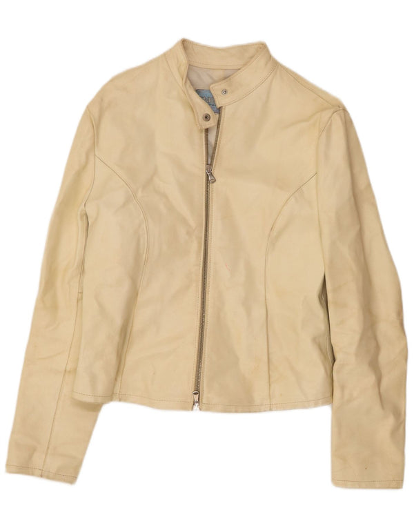 Jaqueta de couro feminina vintage para motociclista UK 18 XL branco