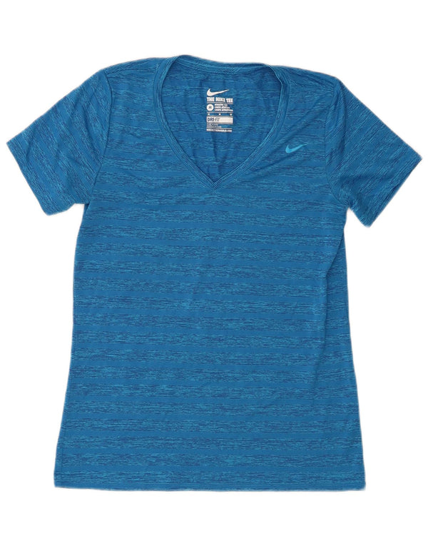 Camiseta feminina Nike Dri Fit Top UK 12 poliéster listrado azul médio