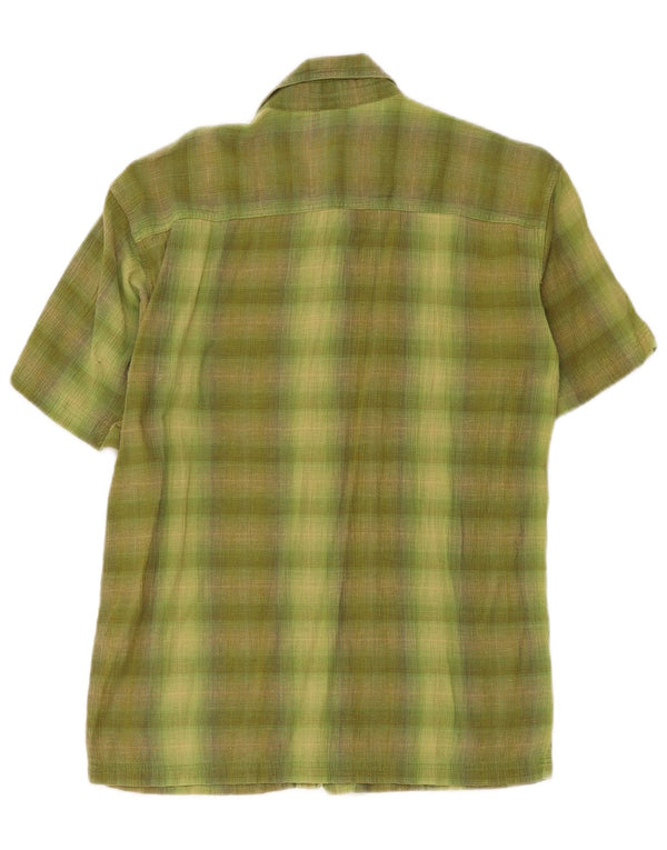 Camisa masculina de manga curta Patagonia pequena verde xadrez algodão