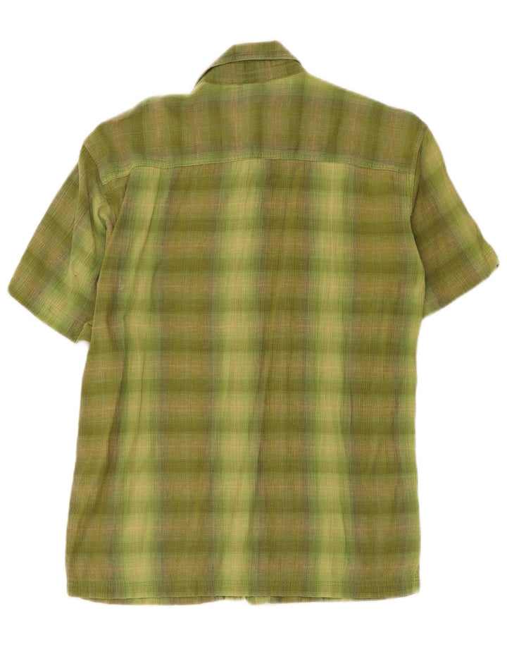 Camisa masculina de manga curta Patagonia pequena verde xadrez algodão