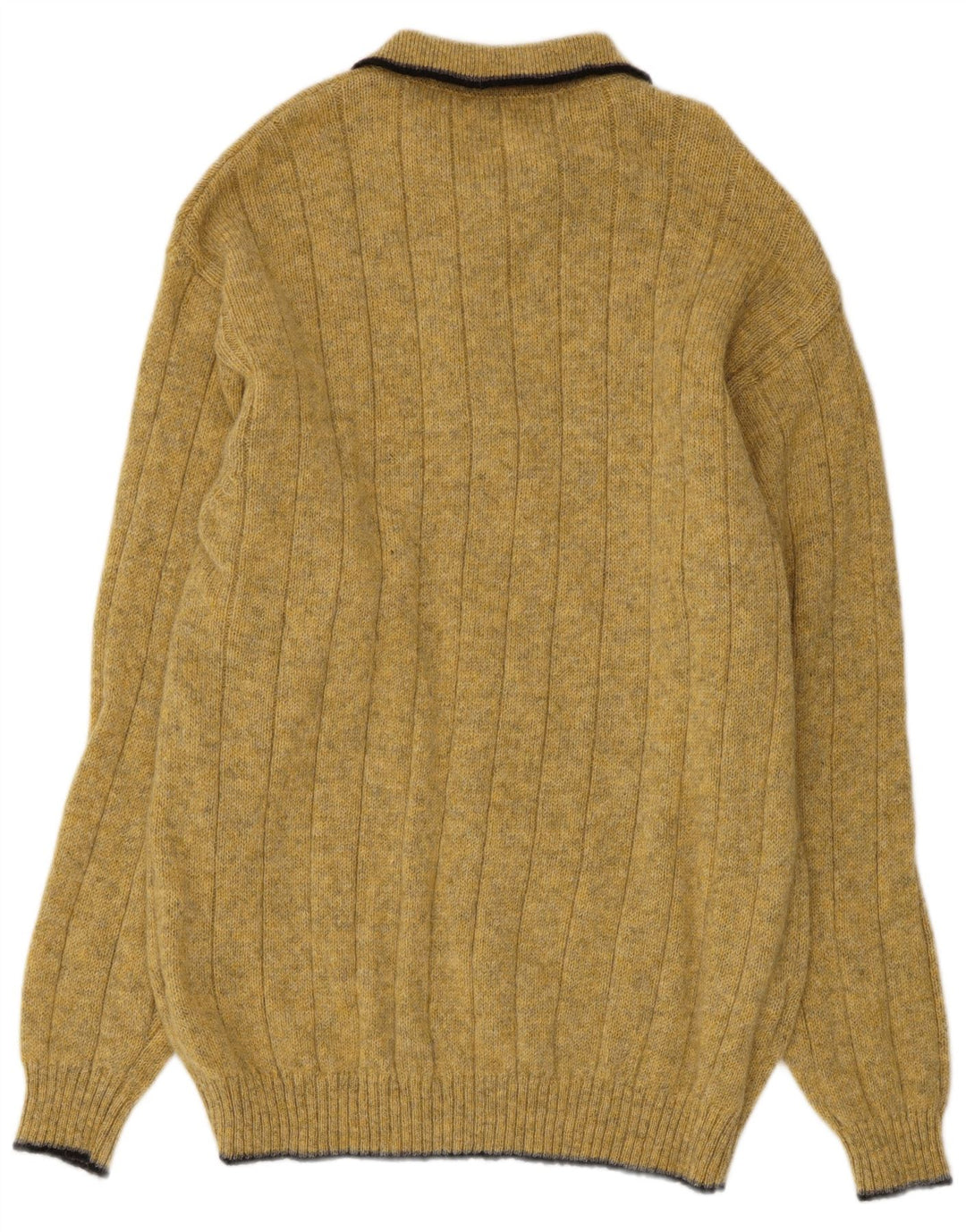 Suéter vintage masculino com gola polo e lã amarela média