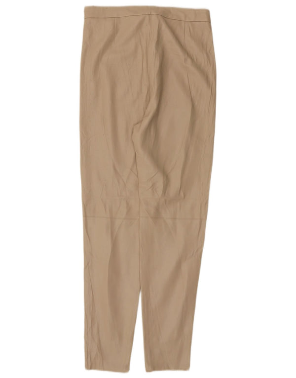 Calça feminina Zara cintura alta justa de couro sintético médio W28 L27 bege