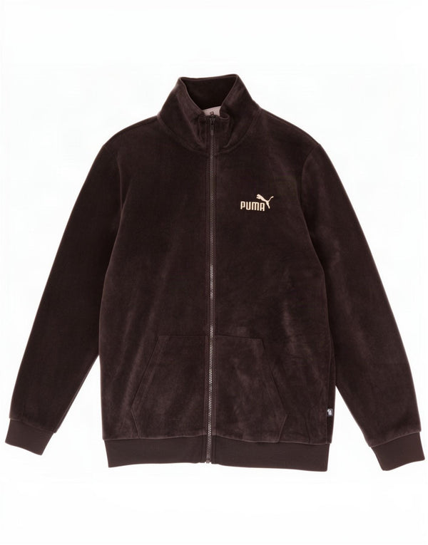 Puma Womens Velvet Tracksuit Top Jacket Reino Unido 14 Médio Algodão Preto