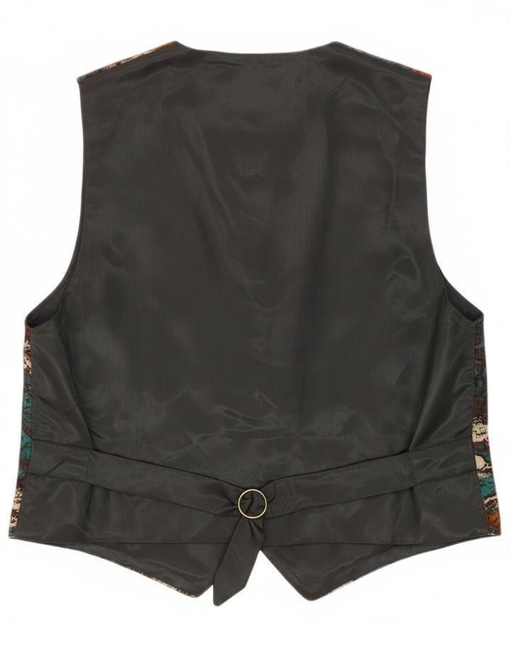 Colete vintage feminino com padrão abstrato UK 14 médio multicolorido