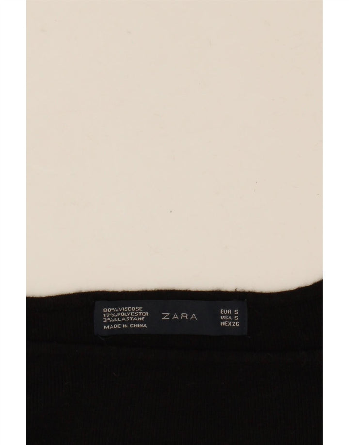 Zara Womens Crop Top Manga Longa Reino Unido 10 Pequena Viscose Preta