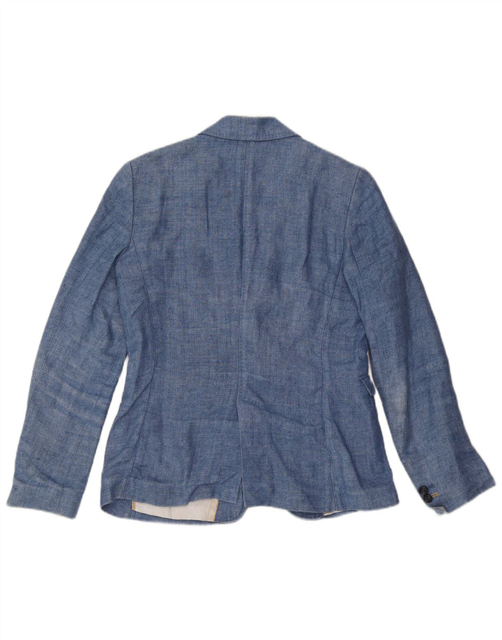 Jaqueta blazer feminina Massimo Dutti com 1 botão UE 38 linho azul pequeno