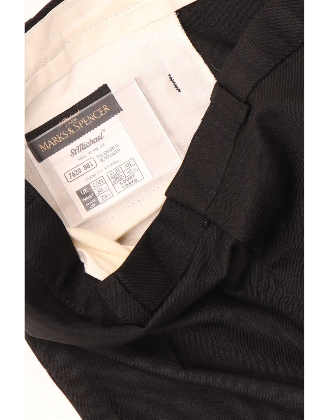 Calça chino reta masculina Marks & Spencer W38 L29 poliéster preto