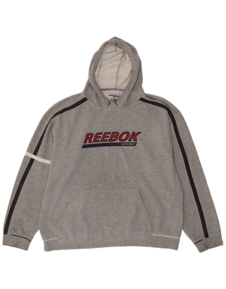 Reebok masculino gráfico moletom com capuz XL cinza manchado de poliéster