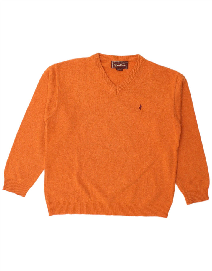 Suéter masculino Marlboro Classics com decote em V XL lã laranja