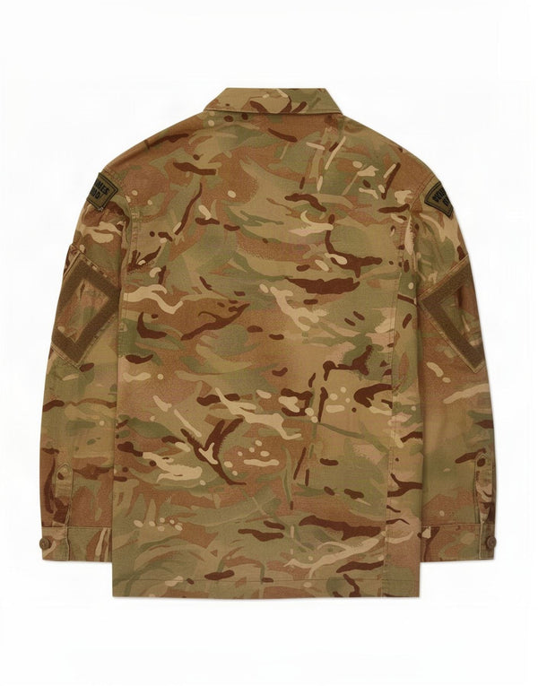 Jaqueta militar masculina vintage UK 36 pequena camuflagem cáqui
