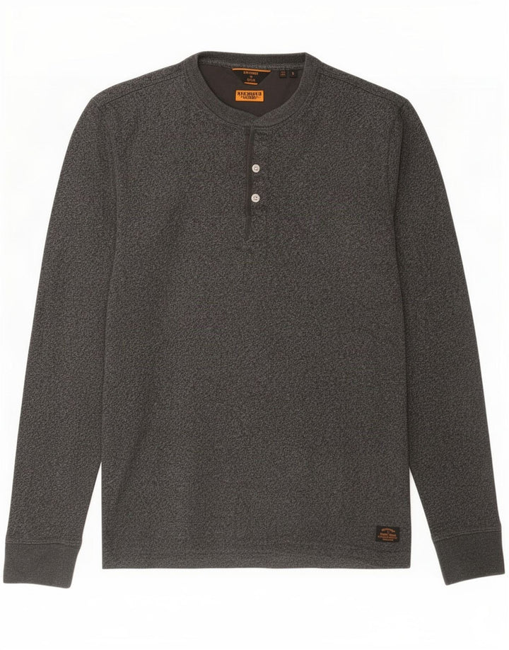 Top masculino Superdry manga comprida pequeno algodão cinza
