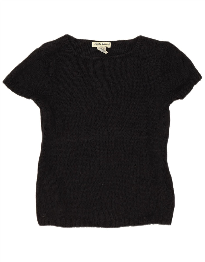 Suéter feminino Eddie Bauer com gola canoa curto Reino Unido 12 médio preto