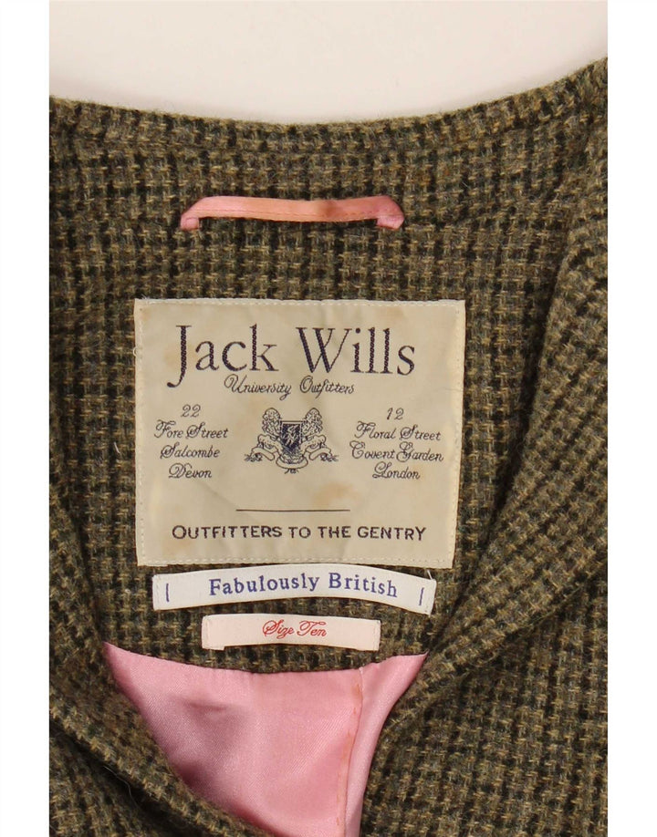 Jaqueta blazer feminina de 3 botões Jack Wills Reino Unido 10 pequena lã cáqui houndstooth