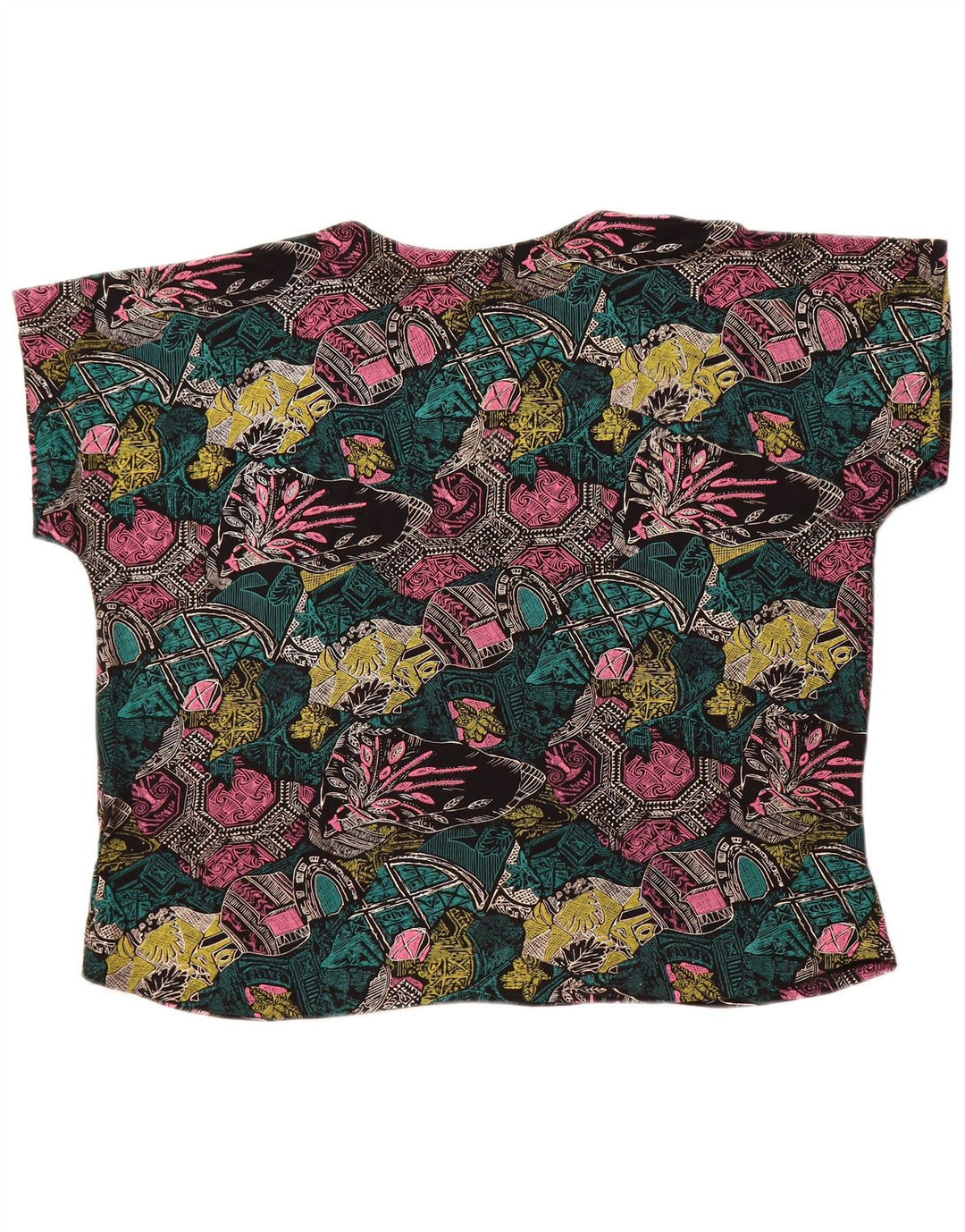 Blusa feminina VINTAGE com ajuste solto UK 18 XL multicolorida geométrica