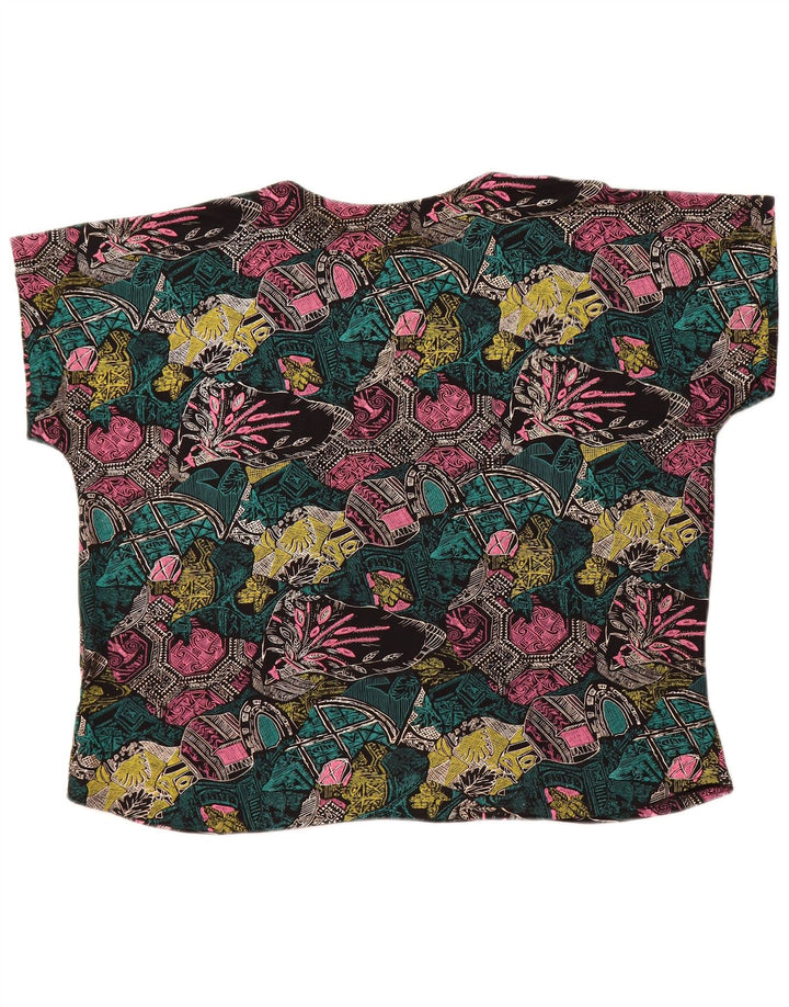 Blusa feminina VINTAGE com ajuste solto UK 18 XL multicolorida geométrica