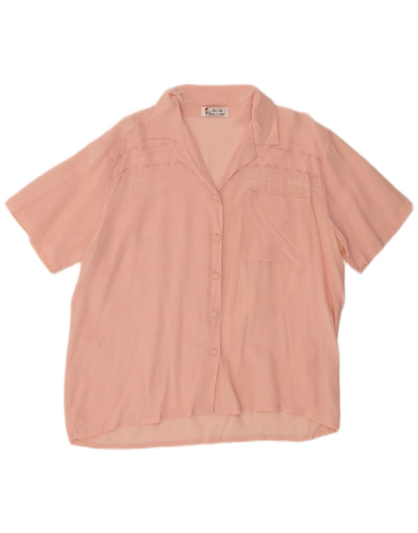 Blusa feminina vintage de manga curta Reino Unido 16 seda rosa grande