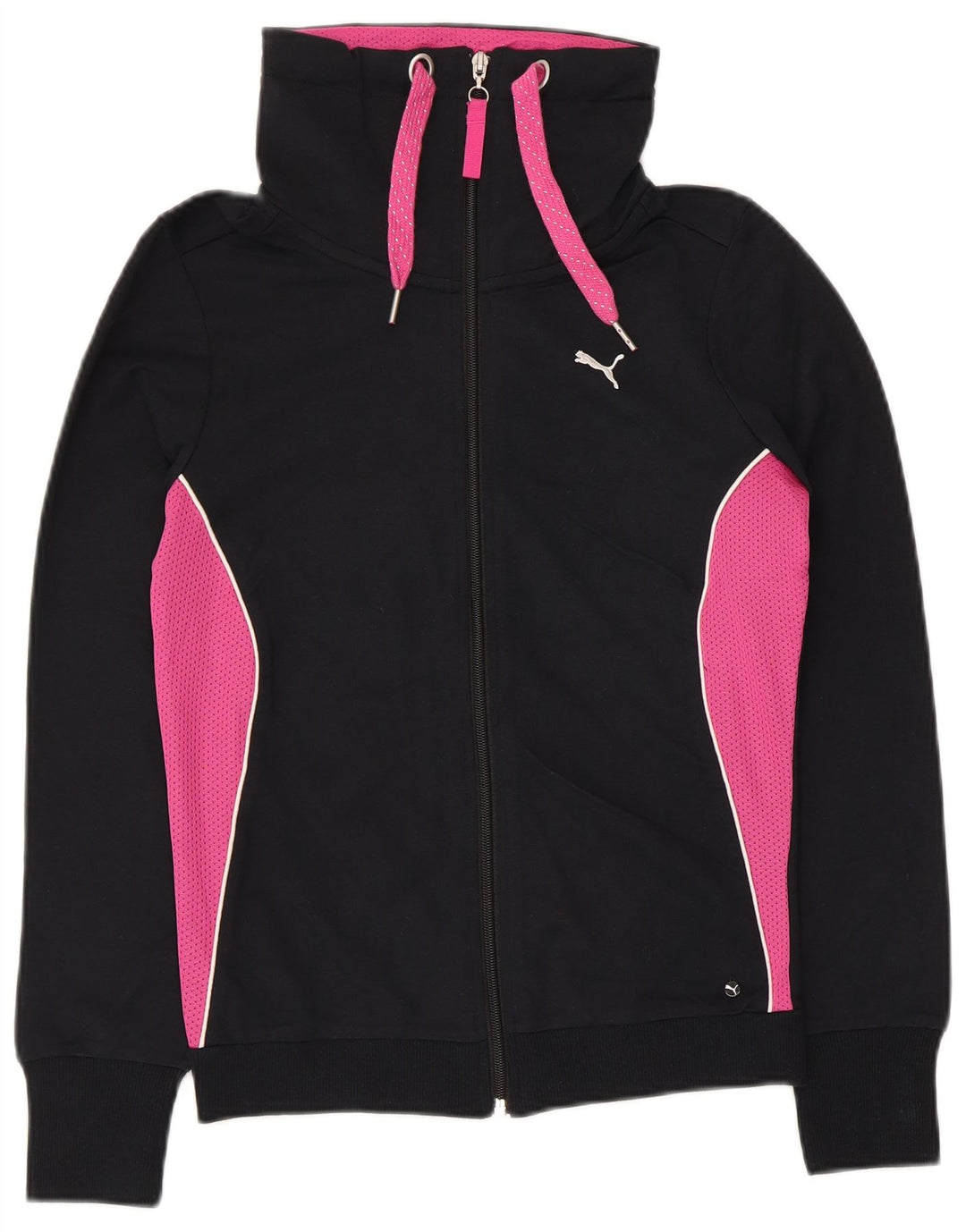 Puma Womens Tracksuit Top Jacket UK 8 pequeno preto colorblock algodão