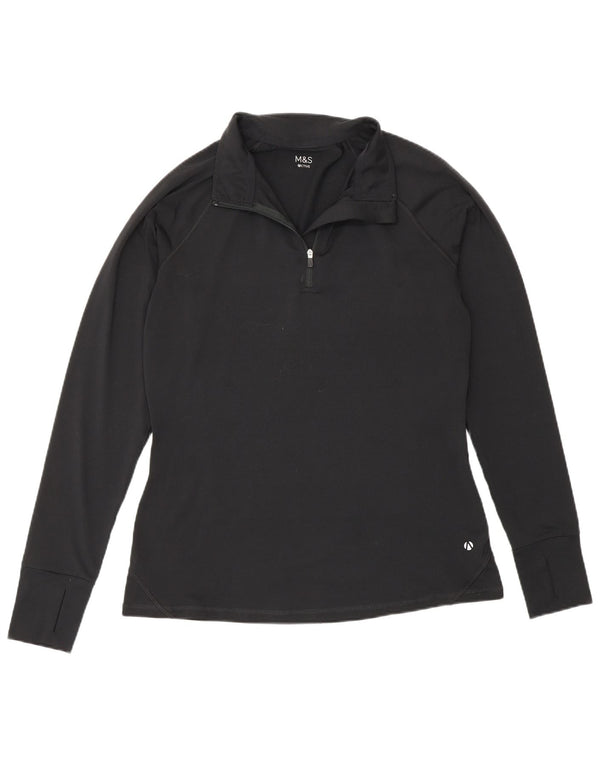 Pulôver feminino Marks & Spencer com zíper e gola alta Reino Unido 12 médio preto