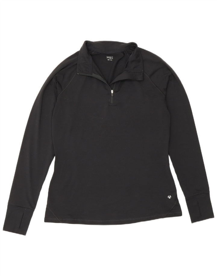 Pulôver feminino Marks & Spencer com zíper e gola alta Reino Unido 12 médio preto