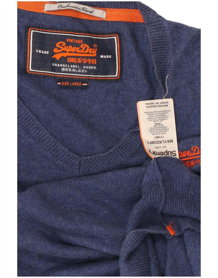 Suéter masculino Superdry com decote em V grande algodão azul
