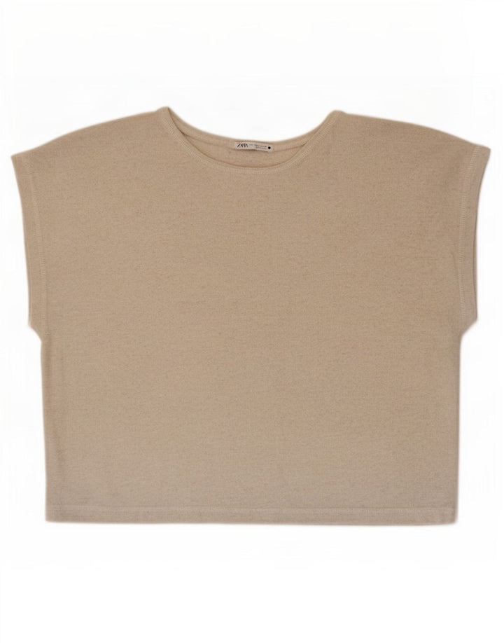 Blusa feminina Zara Top UK 16 grande poliéster bege