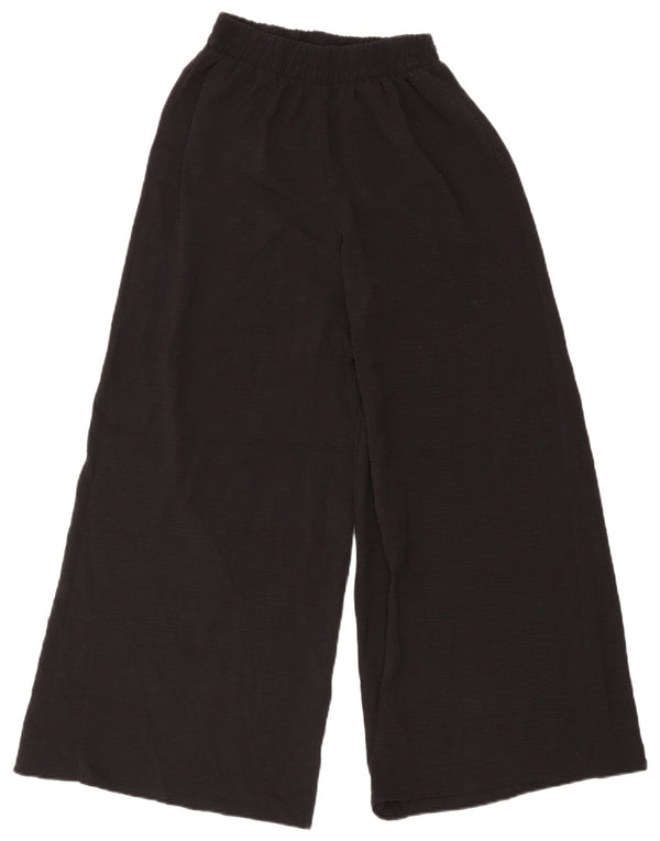 Zara Calça feminina casual de perna larga pequena W26 L28 poliéster preto