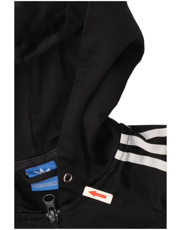 Suéter feminino Adidas com capuz e zíper gráfico UK 12 poliéster preto médio