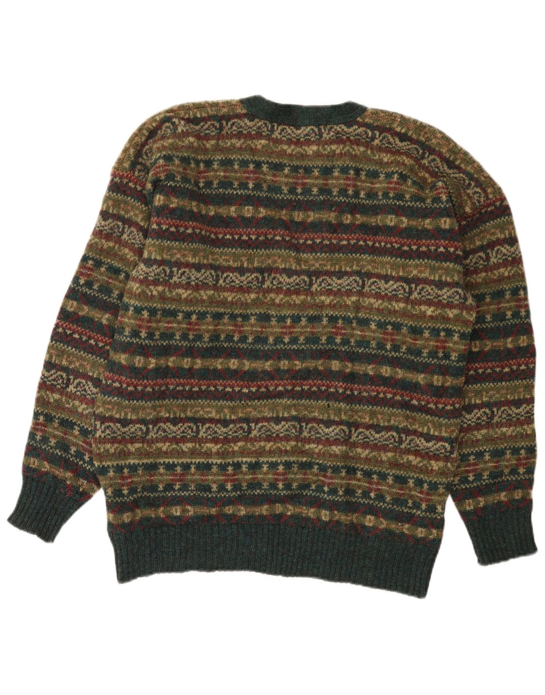 Suéter cardigã masculino vintage médio multicolorido Fair Isle Wool
