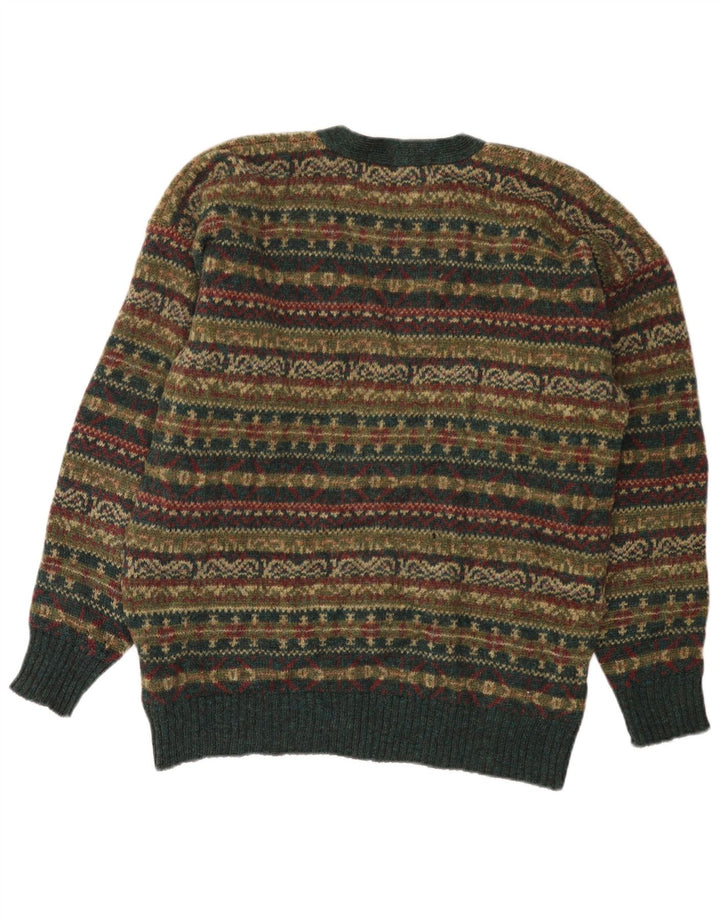 Suéter cardigã masculino vintage médio multicolorido Fair Isle Wool