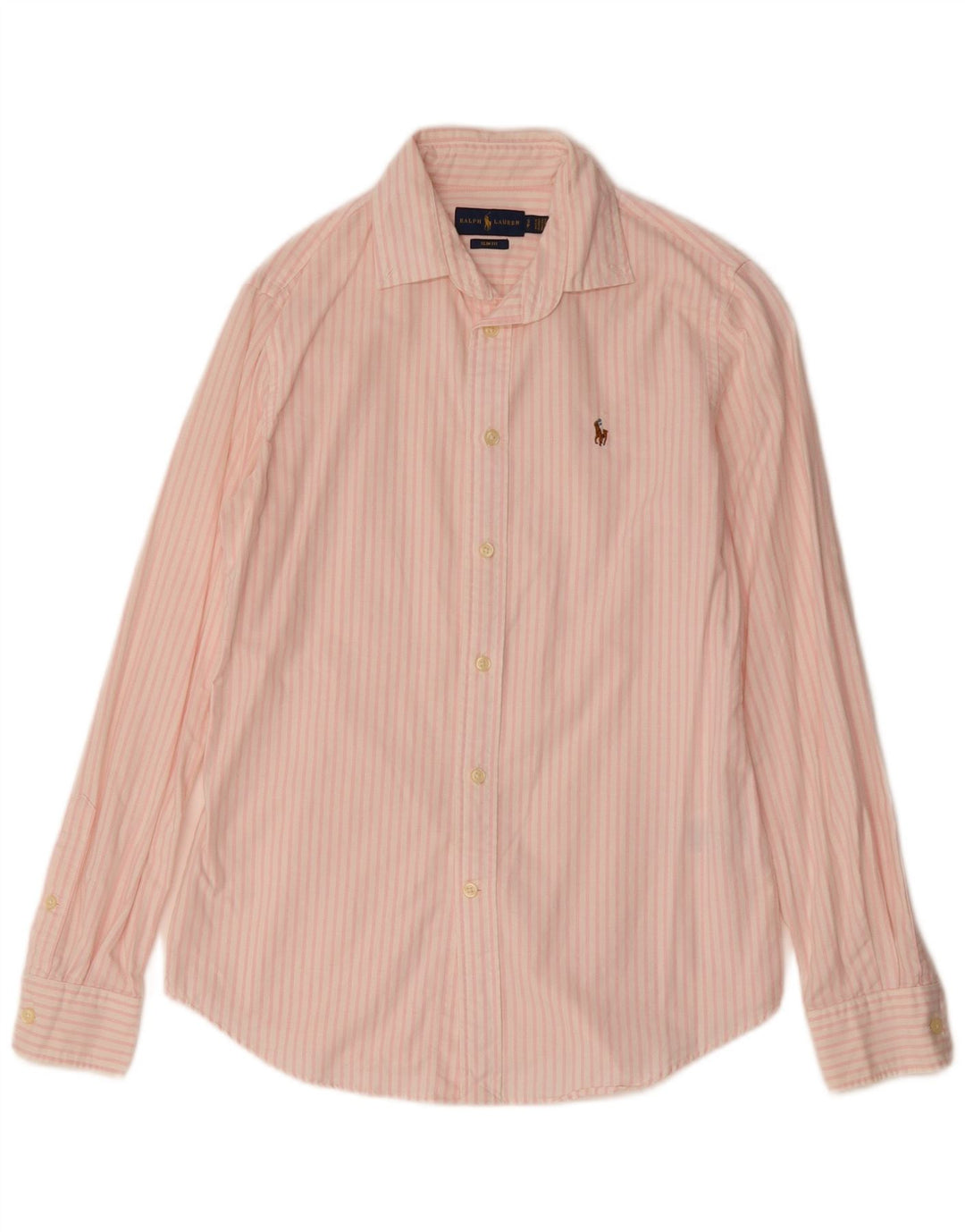 Camisa masculina Slim Fit Ralph Lauren pequena listrada rosa de algodão