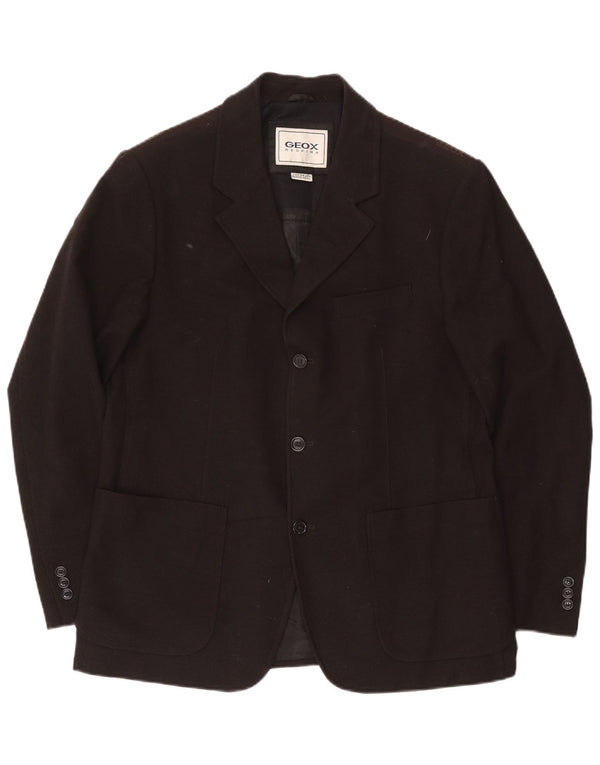 Jaqueta Blazer Geox Masculina Respira 3 Botões Reino Unido 42 XL Lã Preta