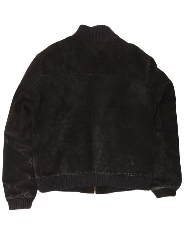 Jaqueta bomber masculina vintage de camurça Reino Unido 42 XL couro preto