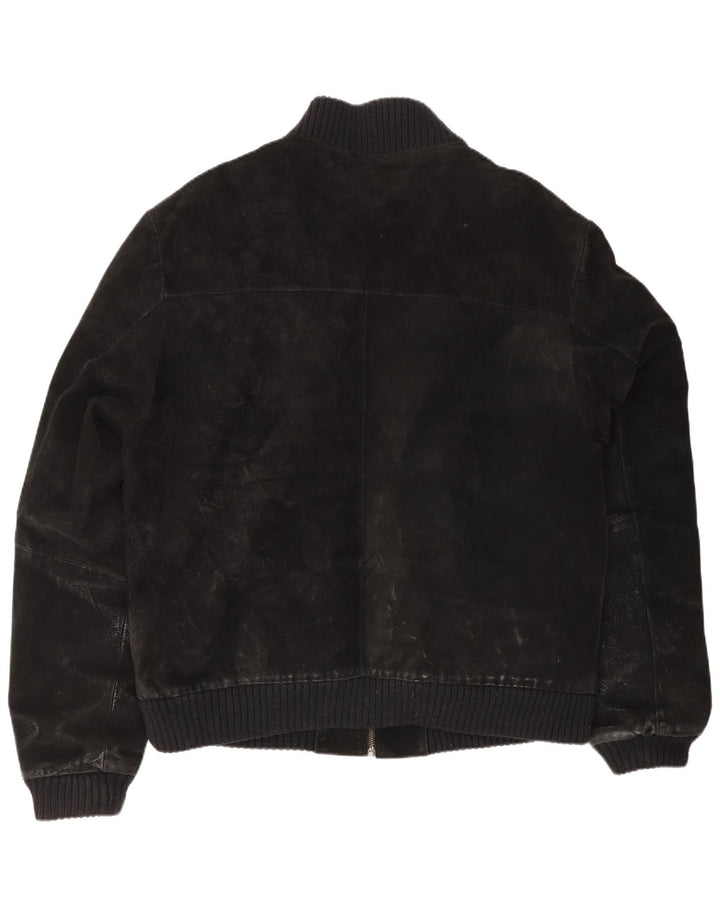 Jaqueta bomber masculina vintage de camurça Reino Unido 42 XL couro preto