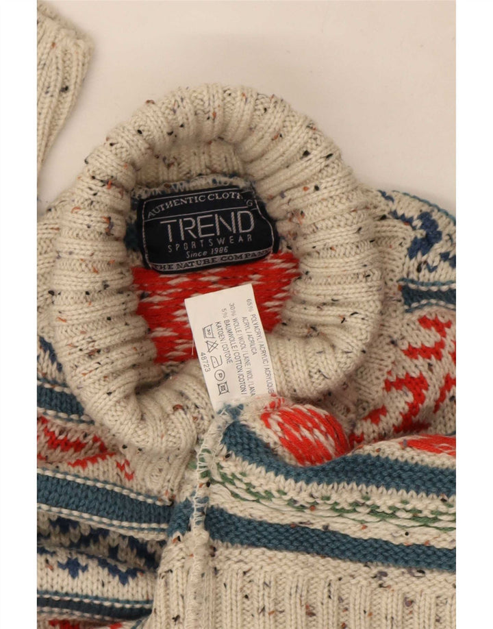 Suéter masculino tendência com gola redonda cinza médio Fair Isle Acrílico