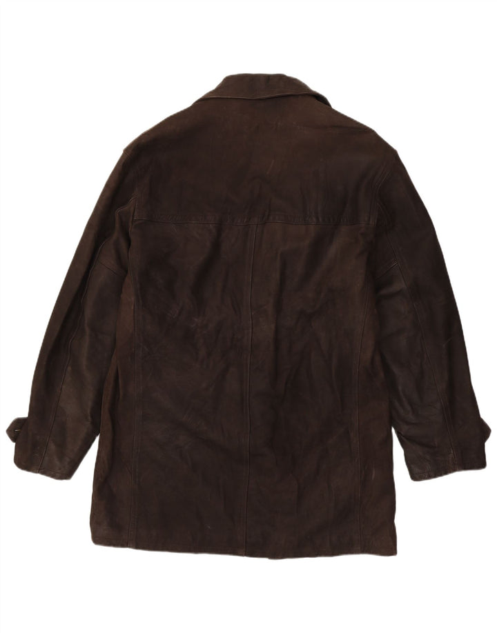 Casaco de couro vintage masculino com peito duplo IT 54 2XL couro marrom