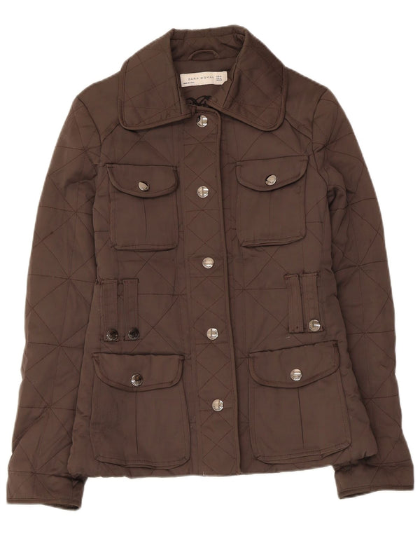 Jaqueta acolchoada feminina Zara UK 12 poliéster marrom médio