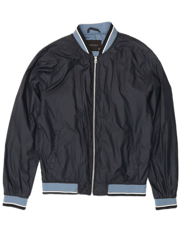 Zara Mens Bomber Jacket UK 40 Grande Poliéster Colourblock Azul Marinho
