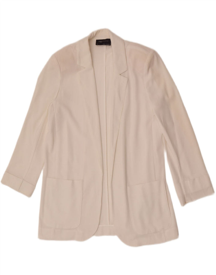 Jaqueta blazer aberta feminina Marks & Spencer UK 10 poliéster branco pequeno