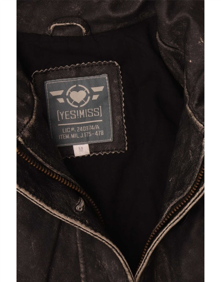 Jaqueta de couro feminina vintage Reino Unido 12 preto médio