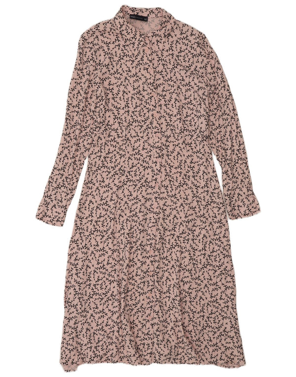 Vestido camisa maxi feminino Marks & Spencer Reino Unido 12 viscose floral rosa médio