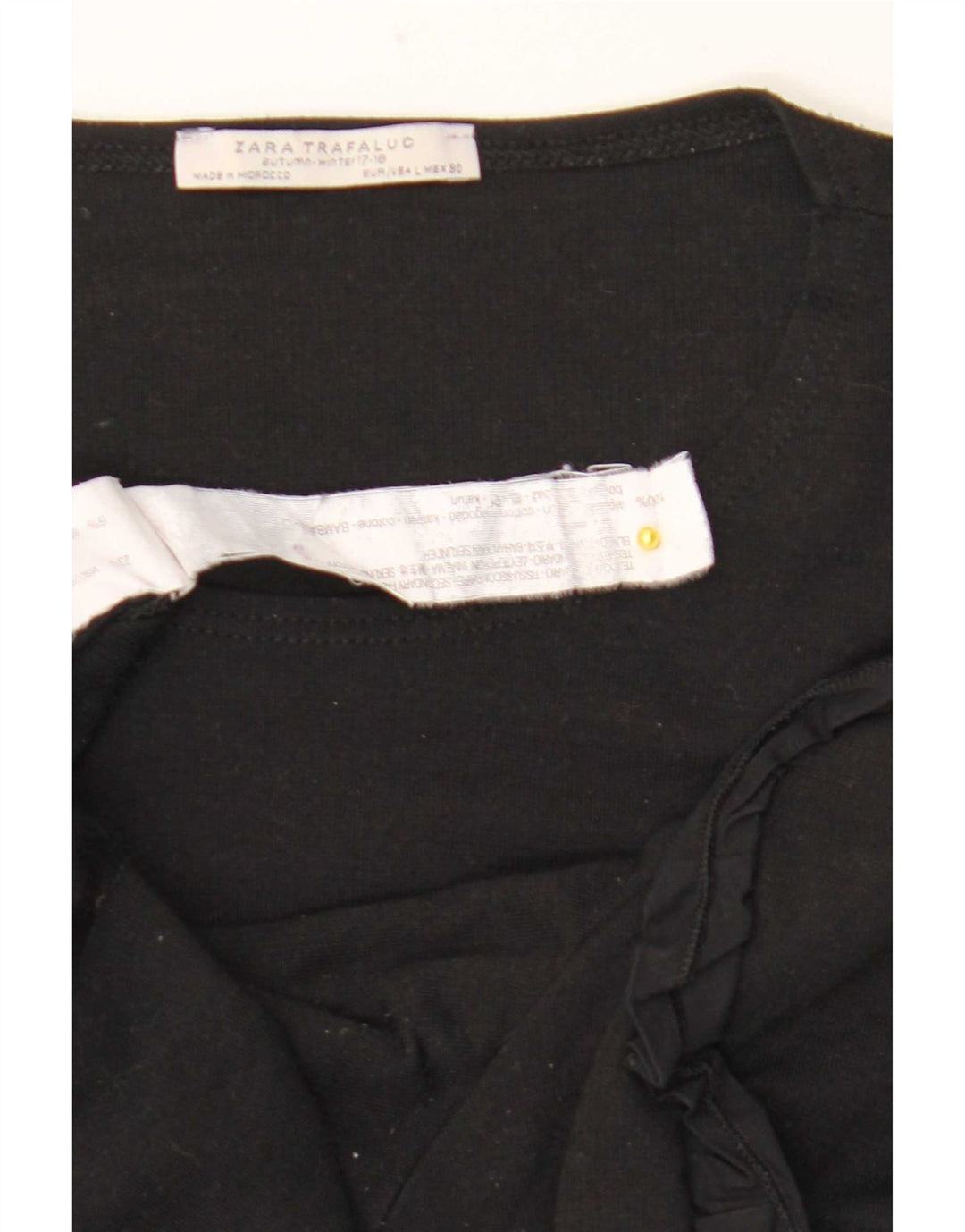 Top feminino Zara manga 3/4 Reino Unido 16 grande algodão preto