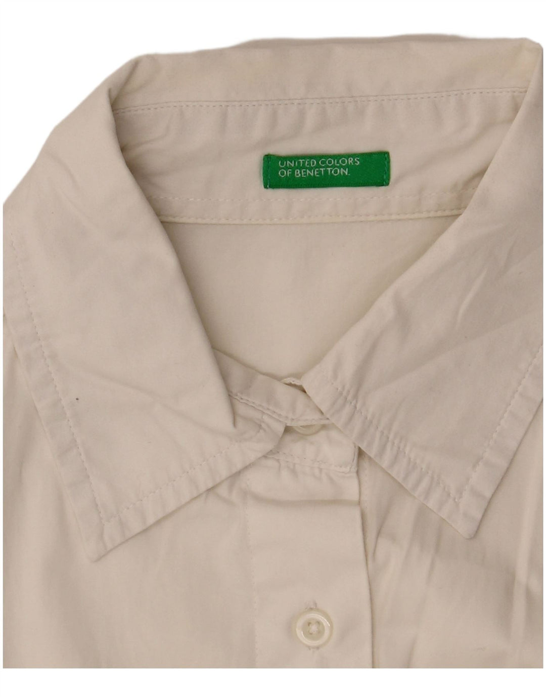 Camisa feminina de manga curta Benetton UK 10 pequena branca