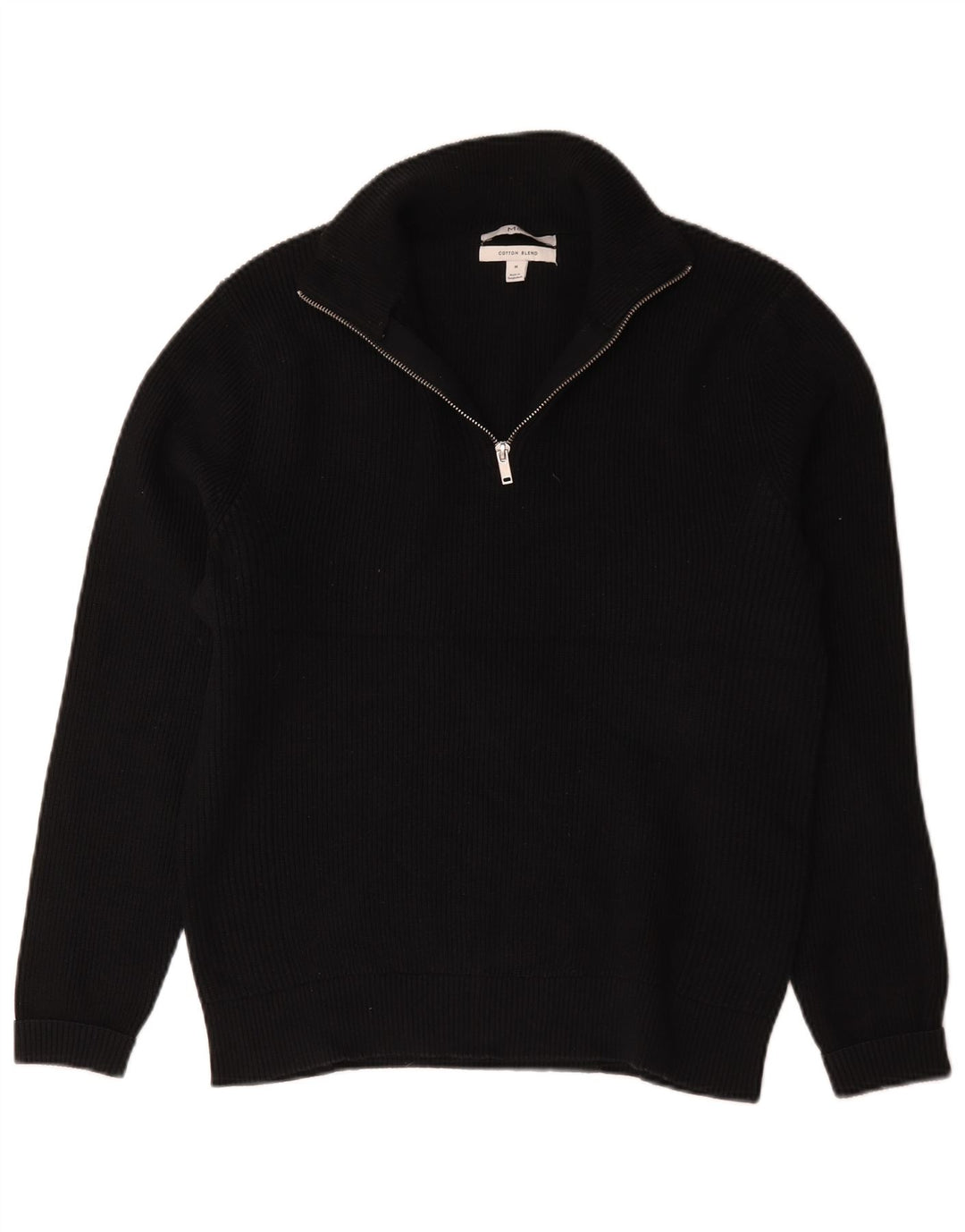 Suéter masculino Marks & Spencer com zíper e gola alta de algodão azul marinho médio