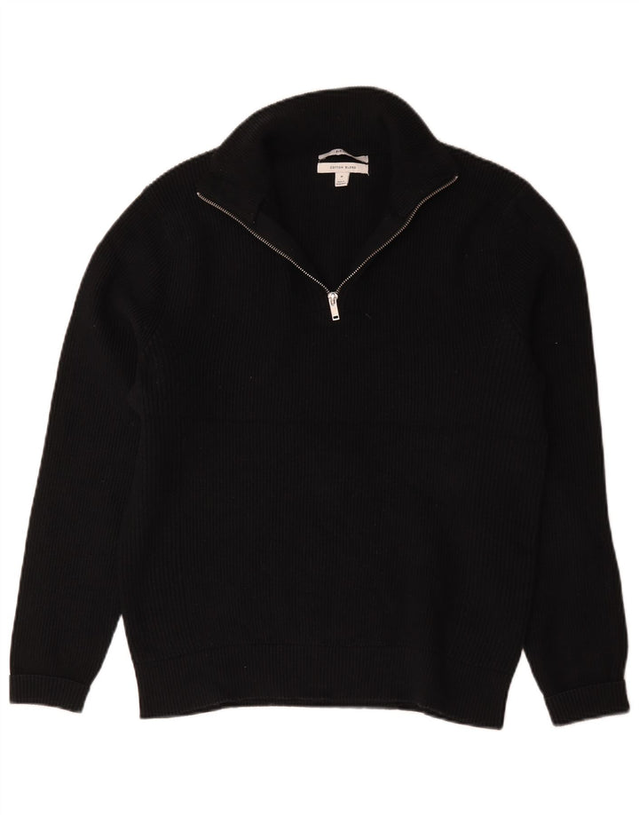 Suéter masculino Marks & Spencer com zíper e gola alta de algodão azul marinho médio