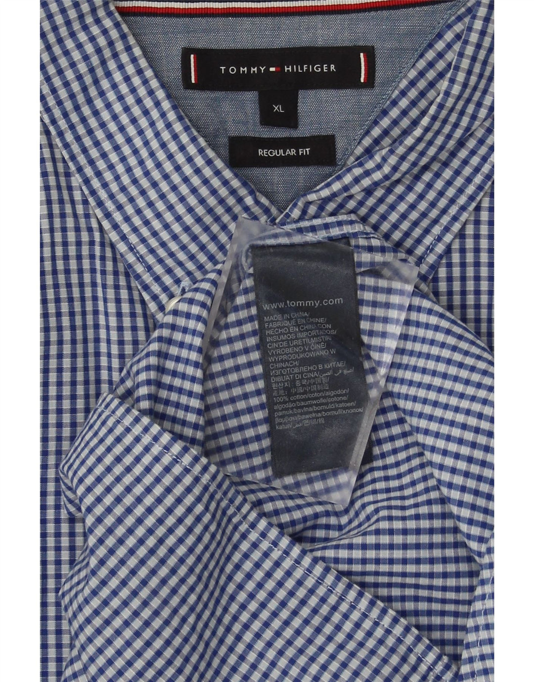 TOMMY HILFIGER Mens Regular Fit Shirt XL Blue Check Cotton Vintage Tommy Hilfiger and Second-Hand Tommy Hilfiger from Messina Hembry 