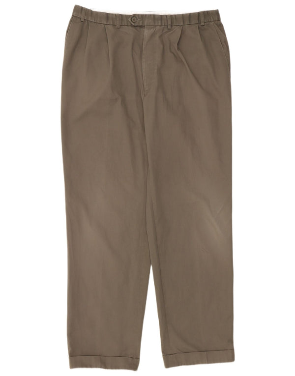 Calça masculina de terno Marks & Spencer W38 L33 cáqui poliéster