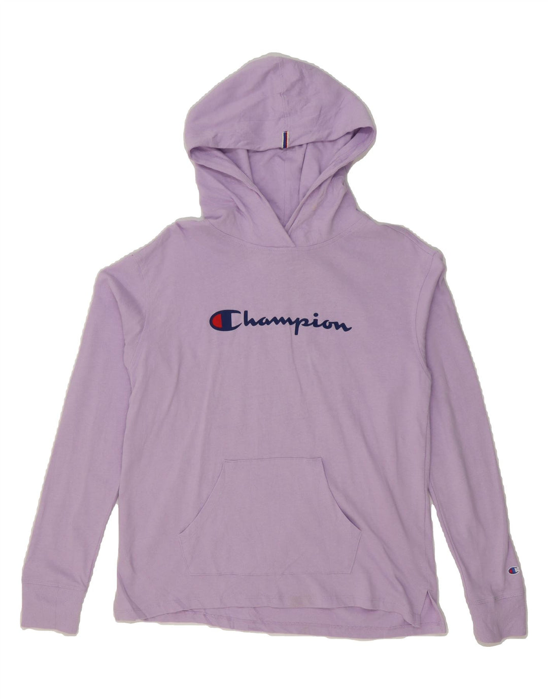CHAMPION Womens Oversized Graphic Hoodie Jumper UK 6 XS Blue Cotton Vintage Champion and Second-Hand Champion from Messina Hembry 